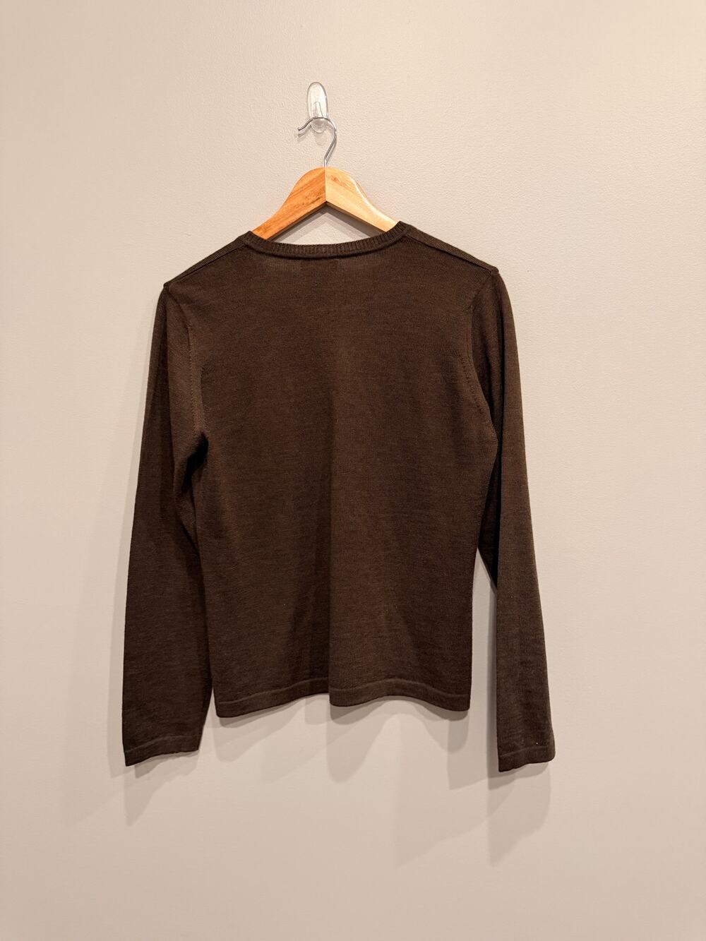 Laura Ashley VNeck Sweater Chocolate Brown Knit Pullover Basics Vintage Womens M